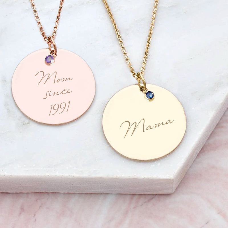 Engraved Mom Necklace Personalized with Birthstone