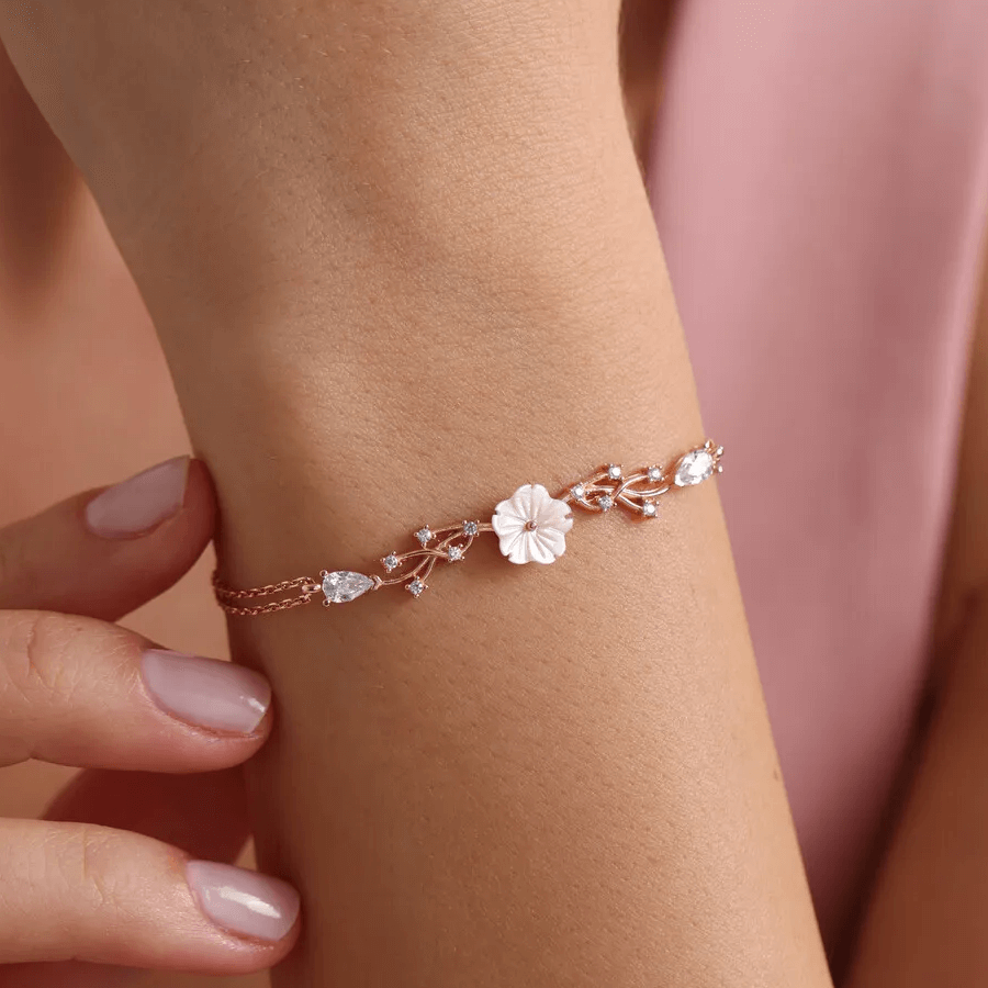 Petite Magnolia Flower Bracelet Rose Gold Plated Chain