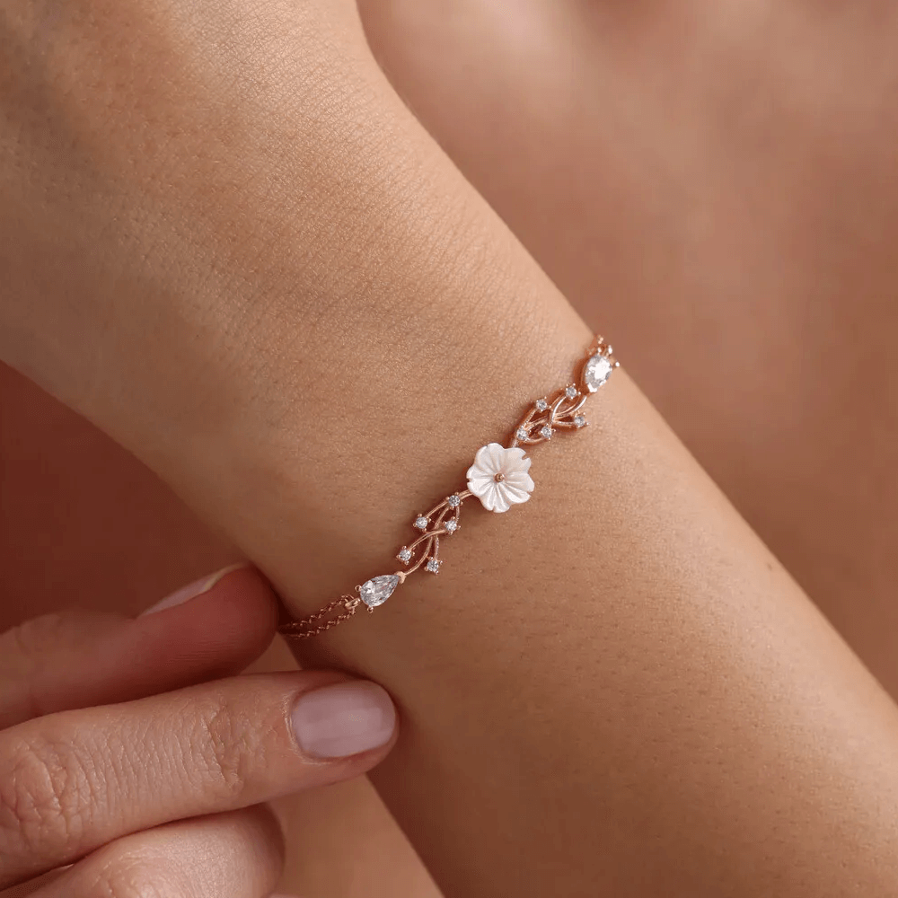 Petite Magnolia Flower Bracelet Rose Gold Plated Chain