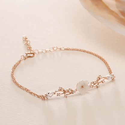 Petite Magnolia Flower Bracelet Rose Gold Plated Chain