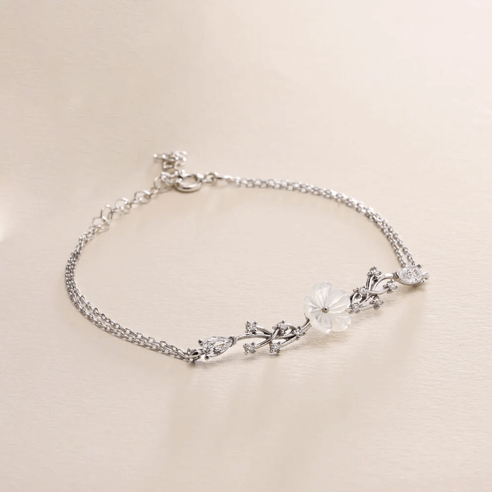 Petite Magnolia Flower Bracelet Rose Gold Plated Chain