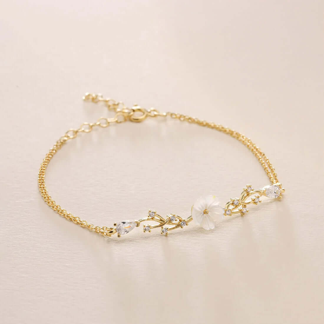 Petite Magnolia Flower Bracelet Rose Gold Plated Chain
