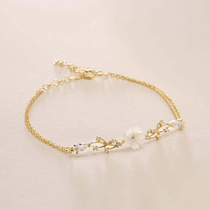 Petite Magnolia Flower Bracelet Rose Gold Plated Chain