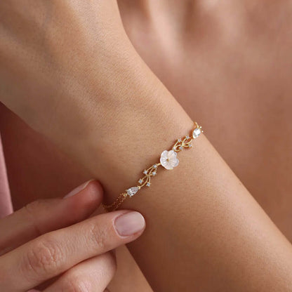 Petite Magnolia Flower Bracelet Rose Gold Plated Chain