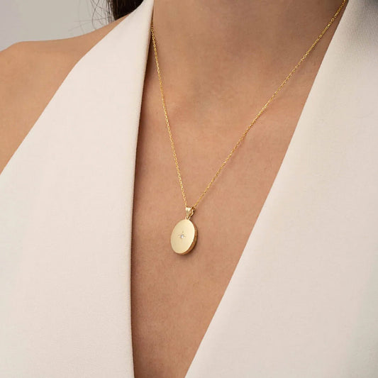 Gold Locket Medallion Necklace Personalized Pendant for Photo
