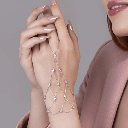 Pink Gold Net Bracelet 925 Silver Boho Hand Chain