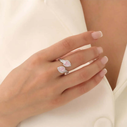 Pink Zircon Stone Adjustable Ring in 925 Silver