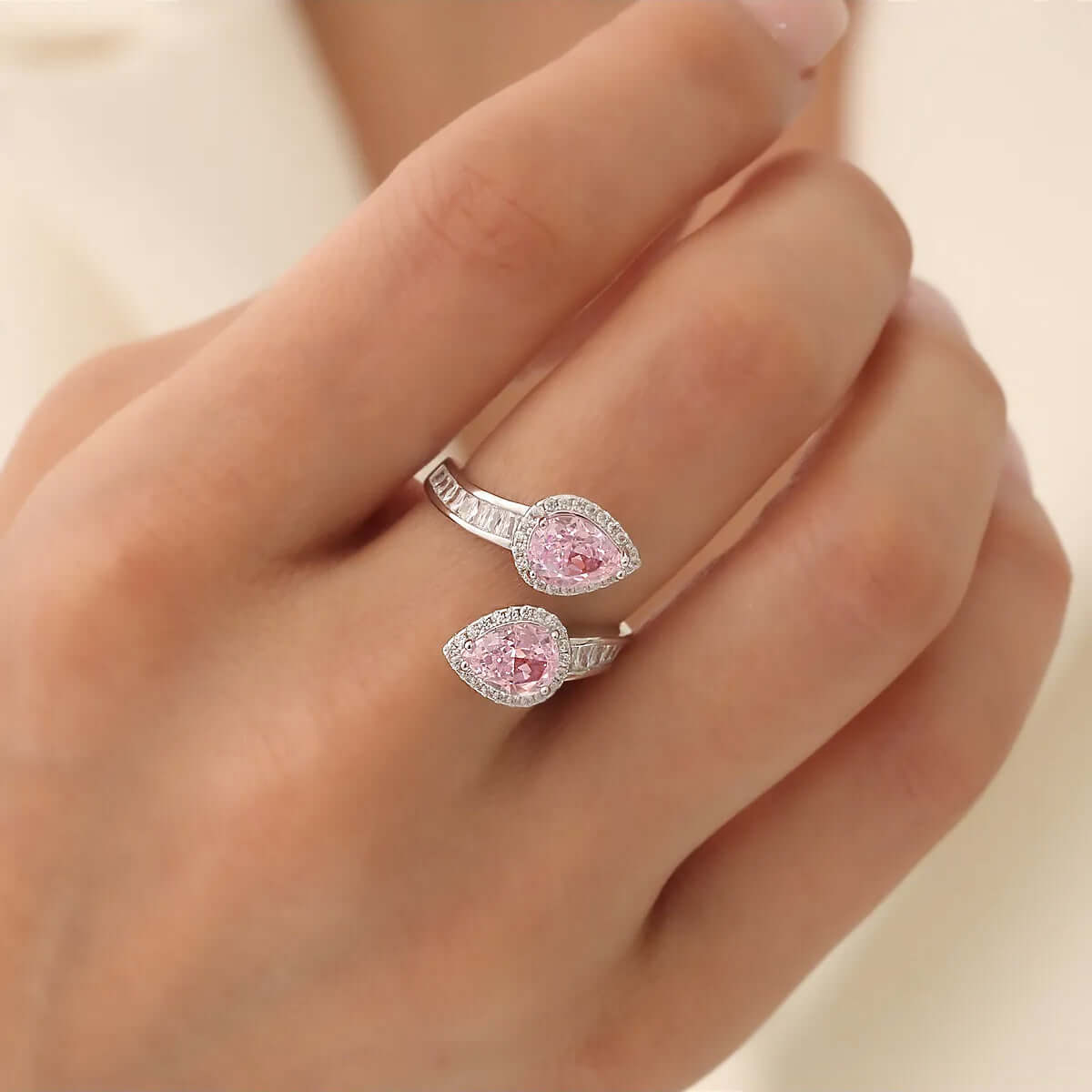 Pink Zircon Stone Adjustable Ring in 925 Silver