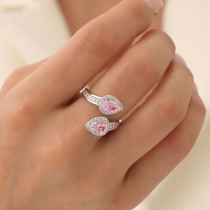 Pink Zircon Stone Adjustable Ring in 925 Silver