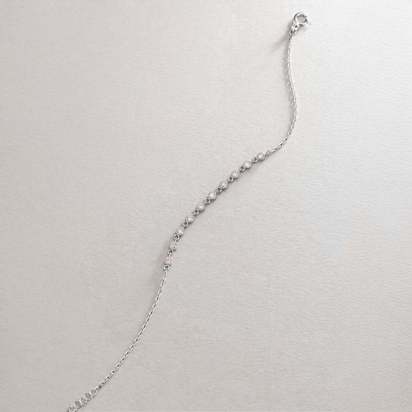 Pink Zircon Stone Bracelet Rhodium Plated Silver Bracelet