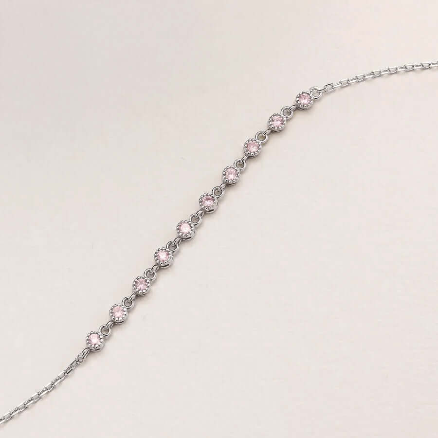 Pink Zircon Stone Bracelet Rhodium Plated Silver Bracelet