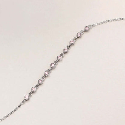 Pink Zircon Stone Bracelet Rhodium Plated Silver Bracelet