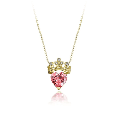 Gemstone Heart Queen Crown 925 Silver Necklace