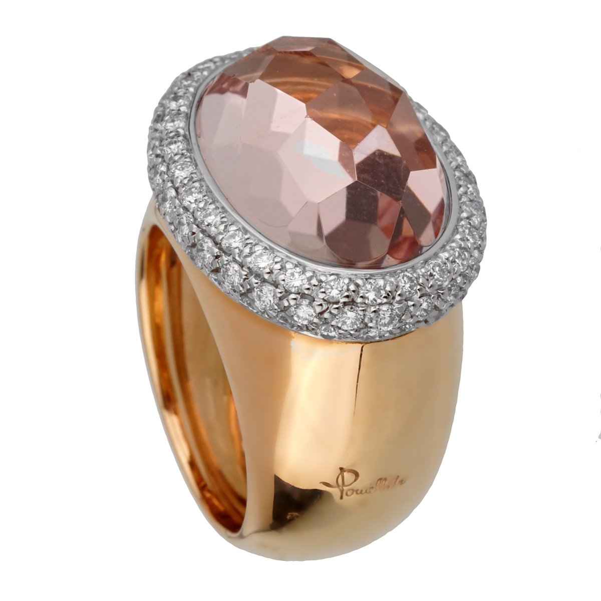 Pothtmellato 12.5 Carat Morganite Diamond Rose Cocktail Ring Sz 6.5