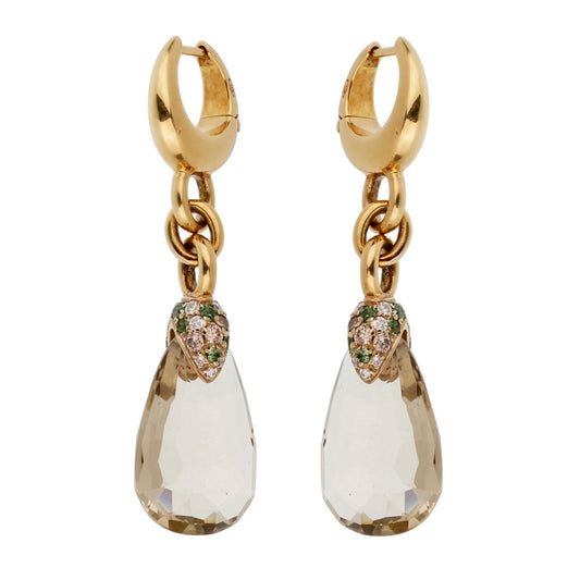 Pothtmellato 12 Carat Green Quartz Diamond Drop Earrings