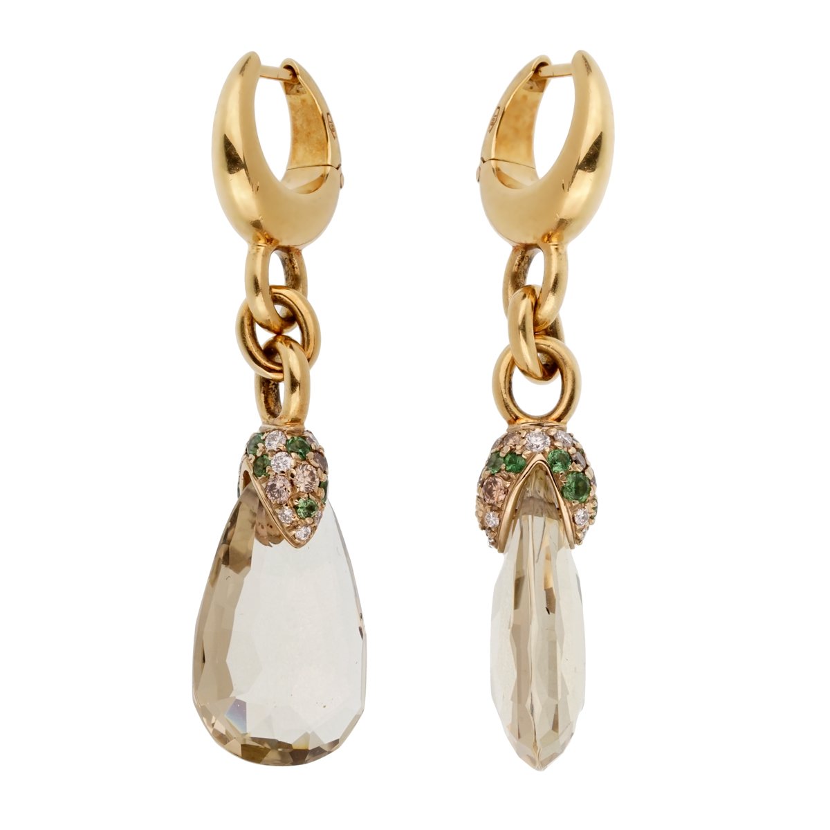 Pothtmellato 12 Carat Green Quartz Diamond Drop Earrings