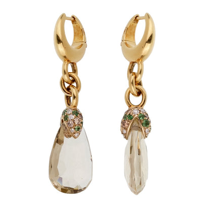 Pothtmellato 12 Carat Green Quartz Diamond Drop Earrings