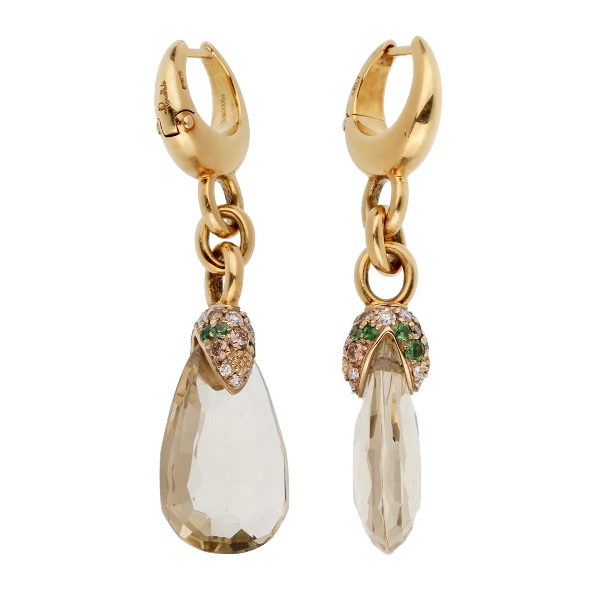Pothtmellato 12 Carat Green Quartz Diamond Drop Earrings