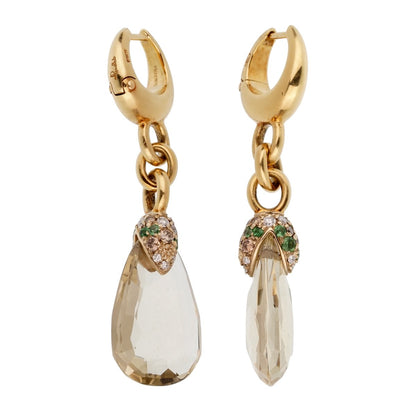 Pothtmellato 12 Carat Green Quartz Diamond Drop Earrings