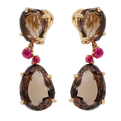 Pothtmellato 12 Carat Smoky Quartz Ruby Drop Rose Gold Earrings