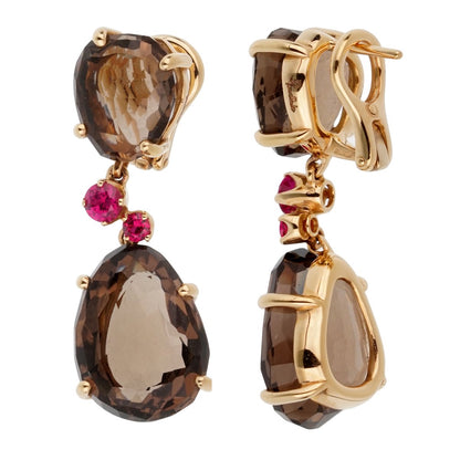 Pothtmellato 12 Carat Smoky Quartz Ruby Drop Rose Gold Earrings