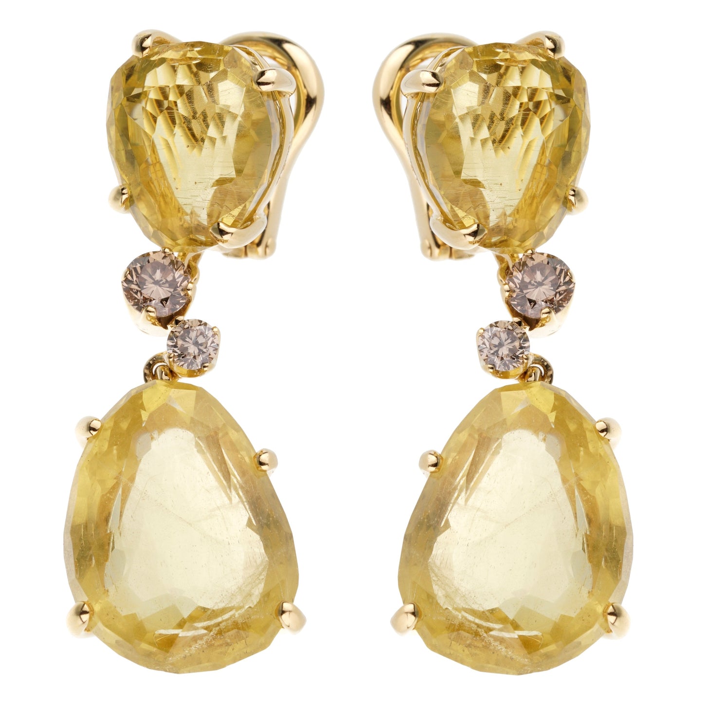 Pothtmellato 12ct Lemon Quartz Champagne Diamond Drop 18k Gold Earrings
