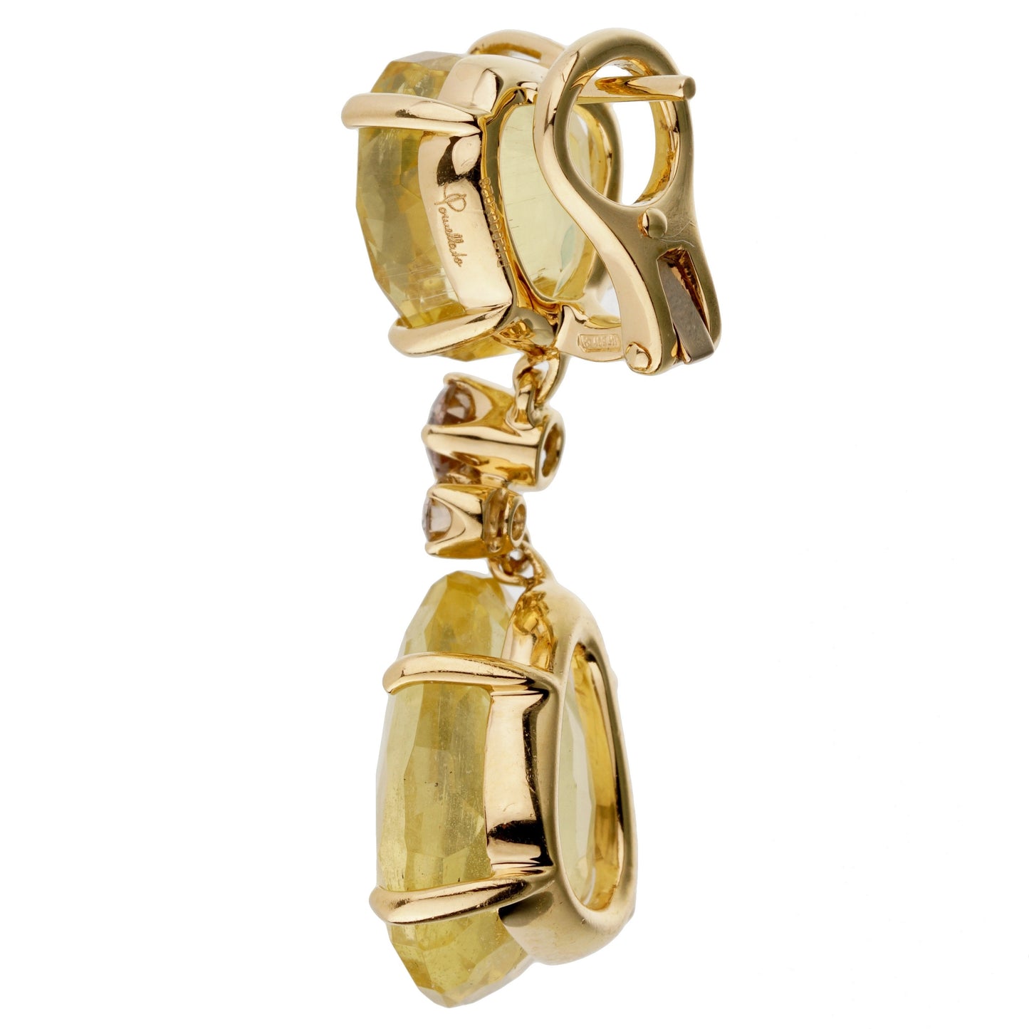 Pothtmellato 12ct Lemon Quartz Champagne Diamond Drop 18k Gold Earrings