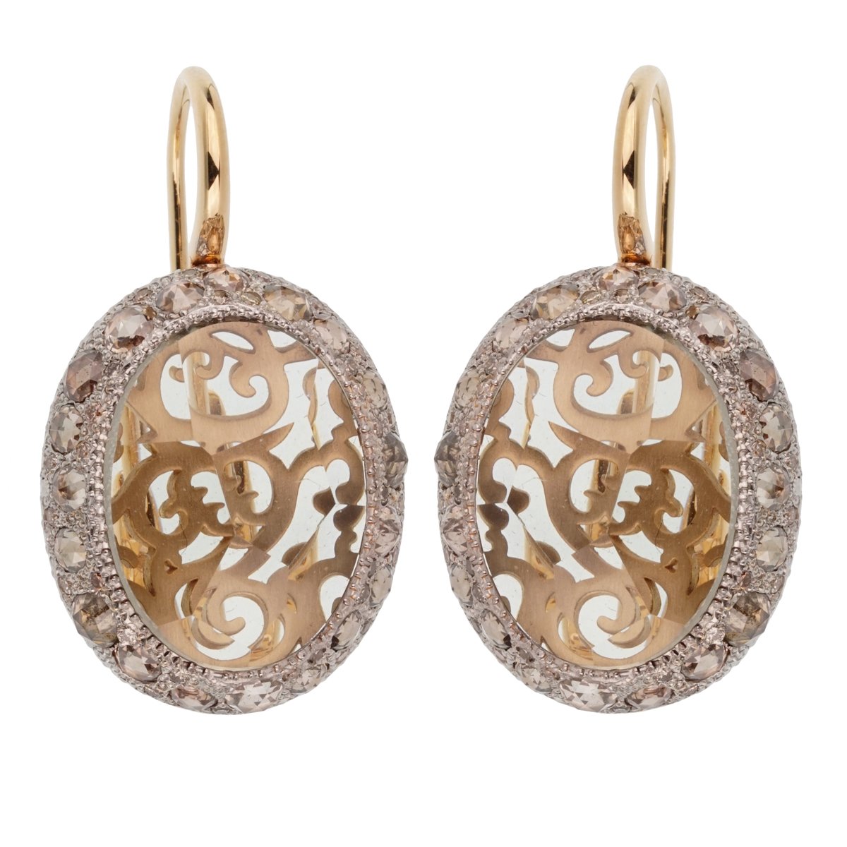Pothtmellato 14 Carat Prasiolite Diamond Rose Gold Drop Earrings