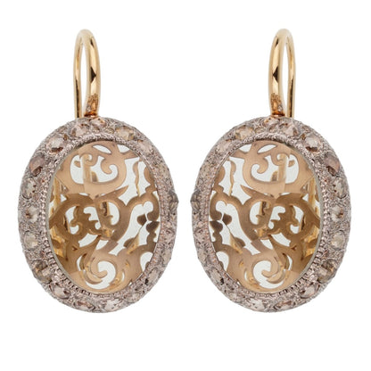 Pothtmellato 14 Carat Prasiolite Diamond Rose Gold Drop Earrings