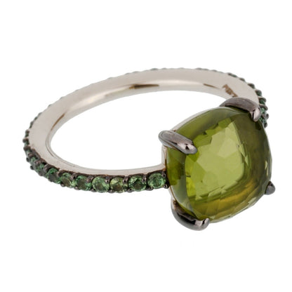 Pothtmellato 3.5 Carat Peridot Tsavorite Garnet White Gold Cocktail Ring