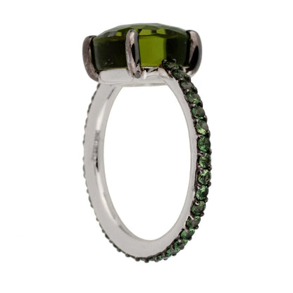 Pothtmellato 3.5 Carat Peridot Tsavorite Garnet White Gold Cocktail Ring