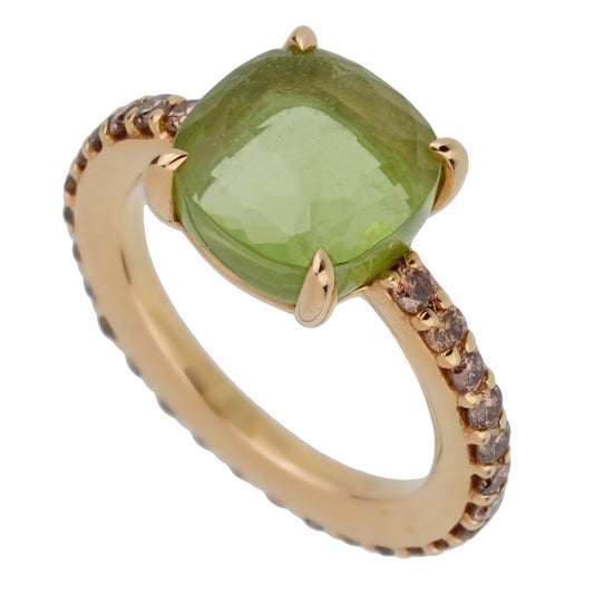 Pothtmellato 3.84 Carat Peridot Champagne Diamond Gold Ring