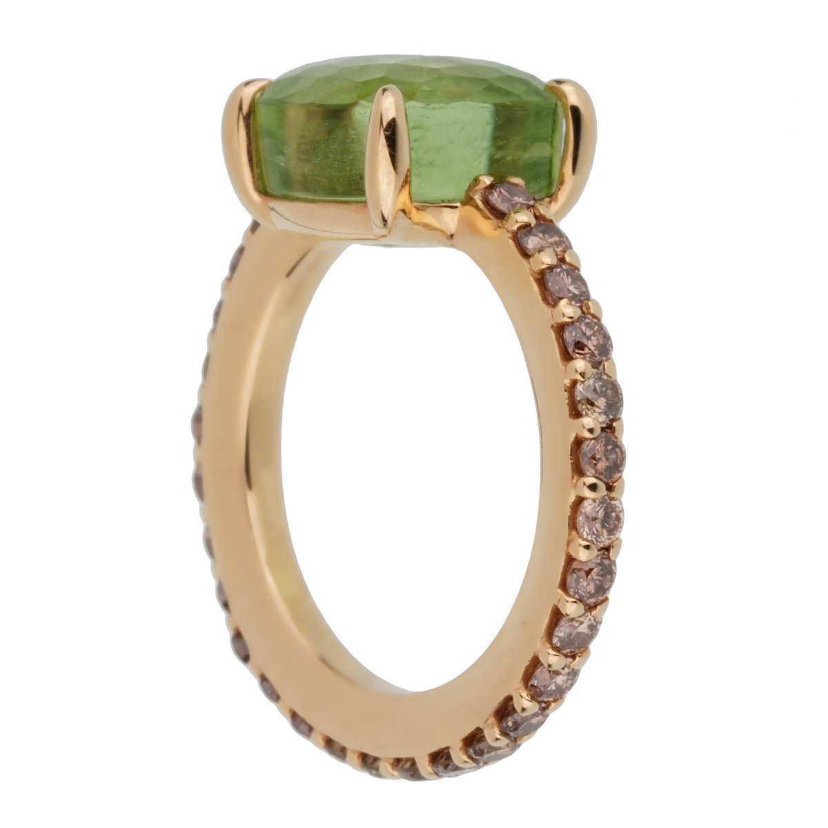 Pothtmellato 3.84 Carat Peridot Champagne Diamond Gold Ring