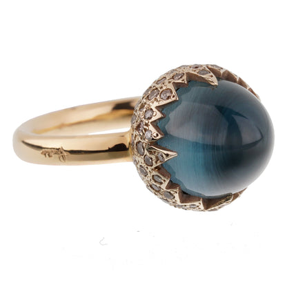 Pothtmellato 7.95ct 18k Yellow Gold Blue Topaz Fancy Diamond Cocktail Ring Sz 5