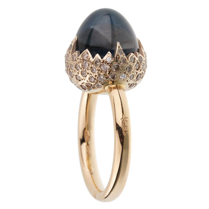 Pothtmellato 7.95ct 18k Yellow Gold Blue Topaz Fancy Diamond Cocktail Ring Sz 5