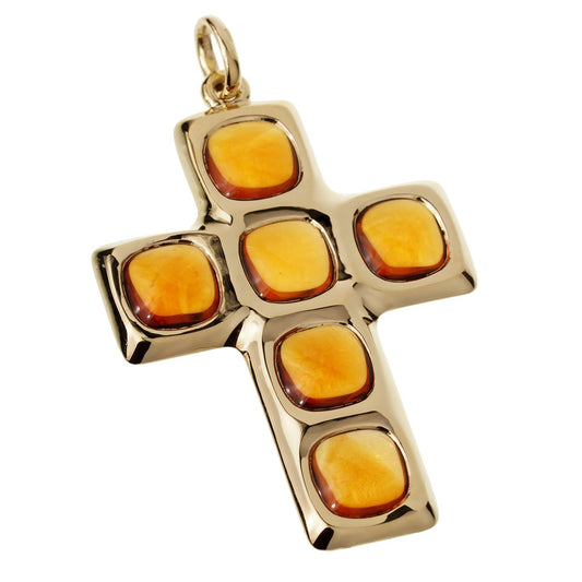 Pothtmellato Citrine 27ct Cross 18k Yellow Gold Pendant Necklace