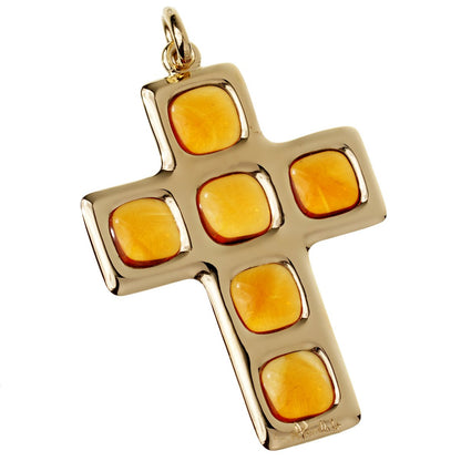 Pothtmellato Citrine 27ct Cross 18k Yellow Gold Pendant Necklace