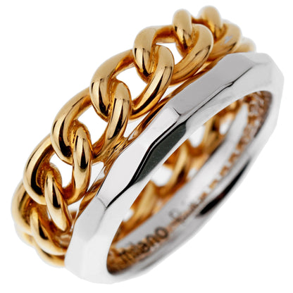 Pothtmellato Cuban Link 18k Rose White Gold Double Band Ring Size 6 1/2