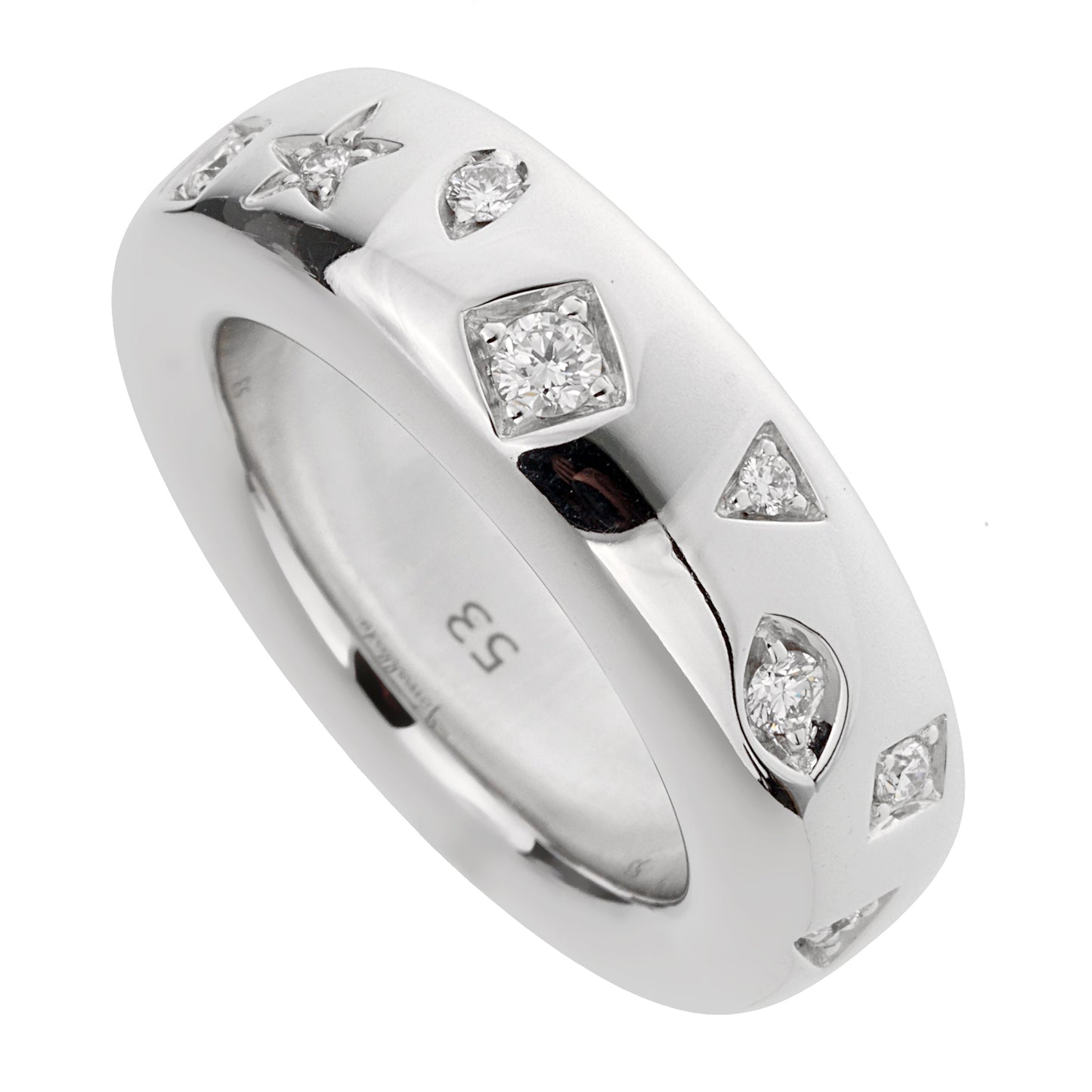 Pothtmellato Iconica 18K White Gold & Diamond Band Ring Sz 6 1/2