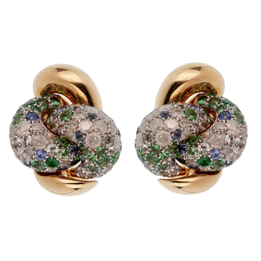 Pothtmellato  Multi Color Sapphire Diamond Rose Gold Earrings