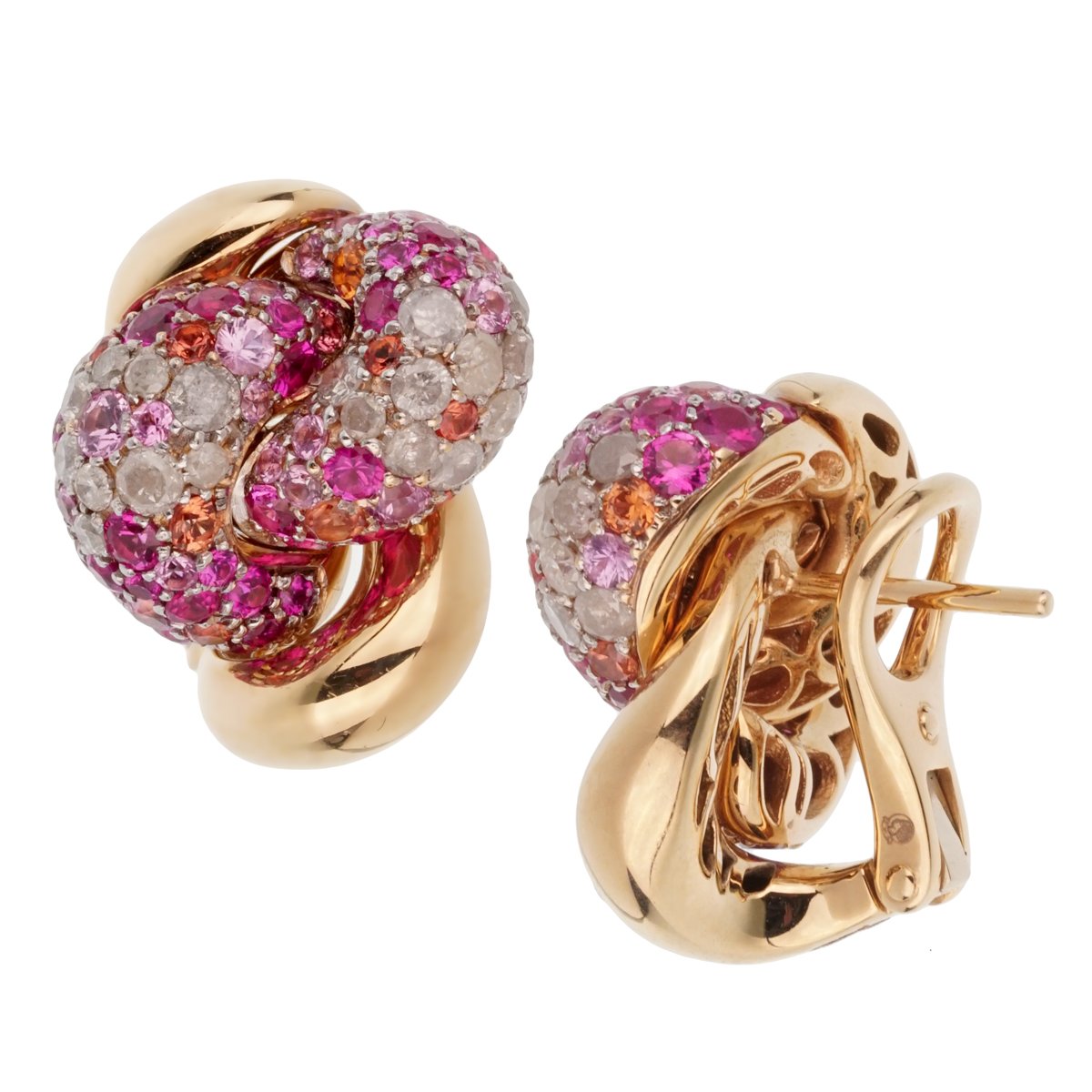 Pothtmellato Pink Sapphire Diamond Rose Gold Earrings