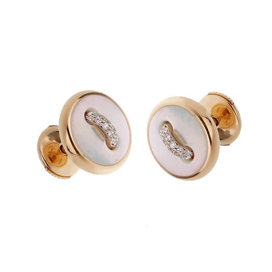 Pothtmellato Pom Pom 18k Rose Gold Mother of Pearl Diamond Stud Earrings