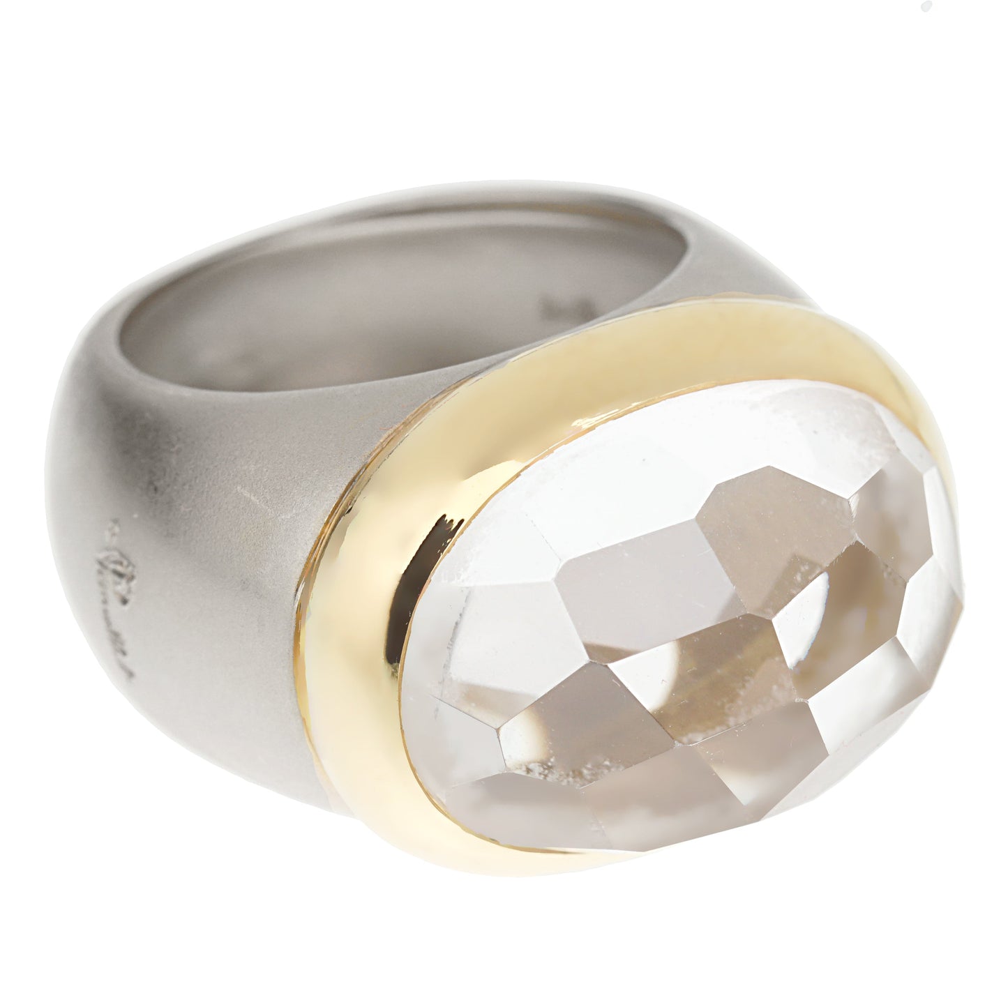 Pothtmellato Rock Crystal White Yellow Gold Cocktail Ring