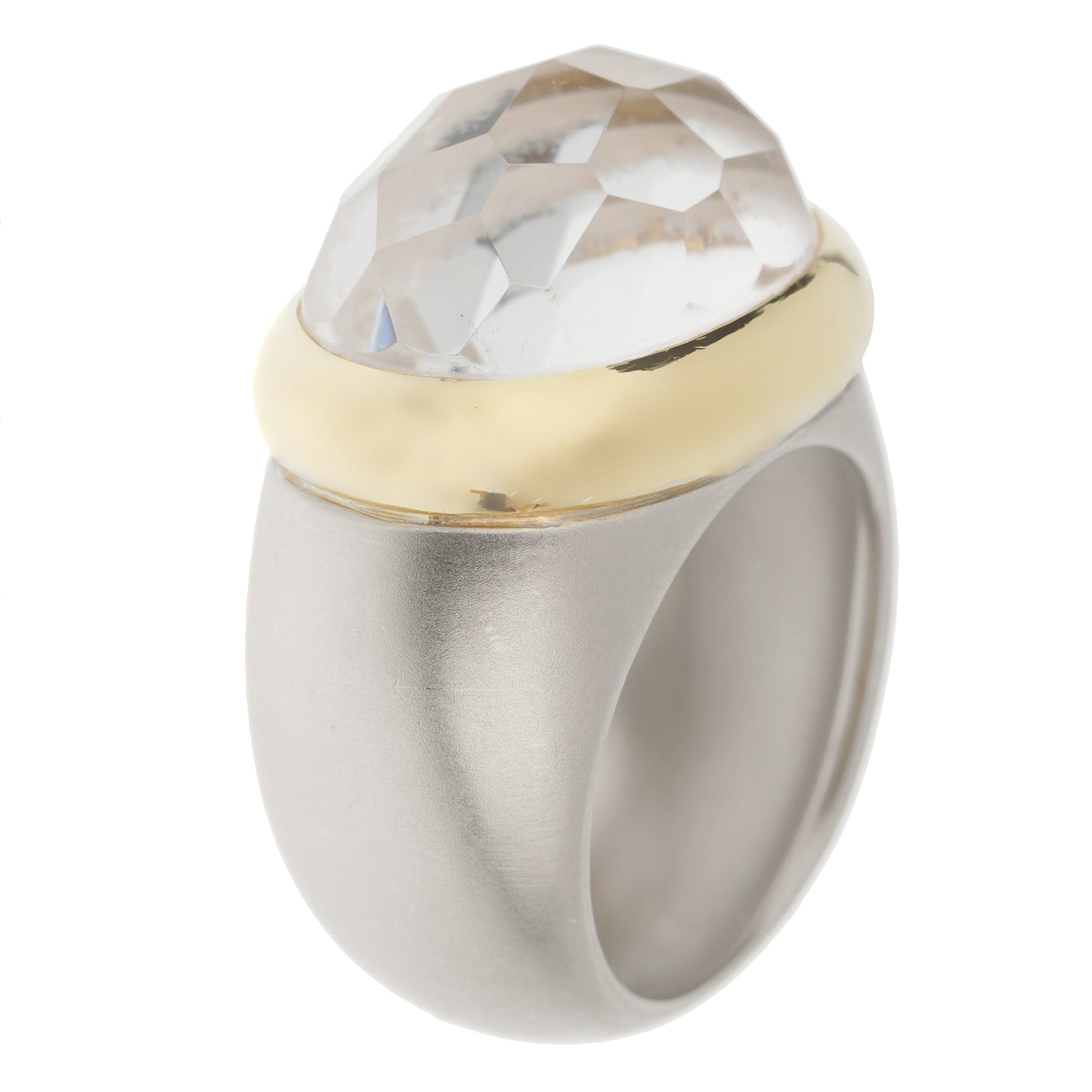 Pothtmellato Rock Crystal White Yellow Gold Cocktail Ring