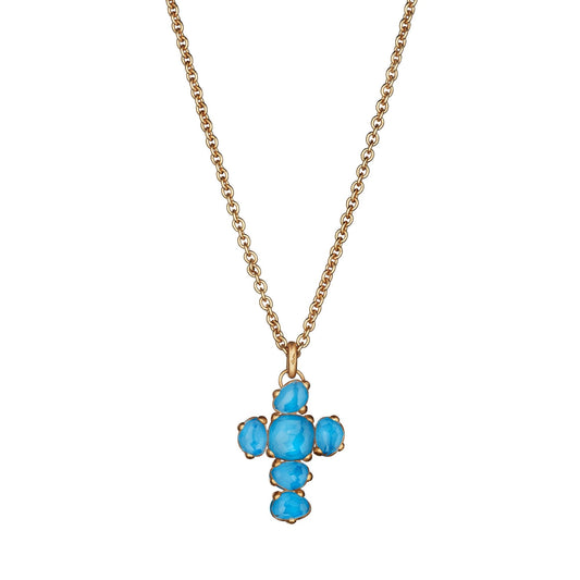 Pothtmellato Rose Gold Turquoise & Rock Crystal Cross Pendant Necklace