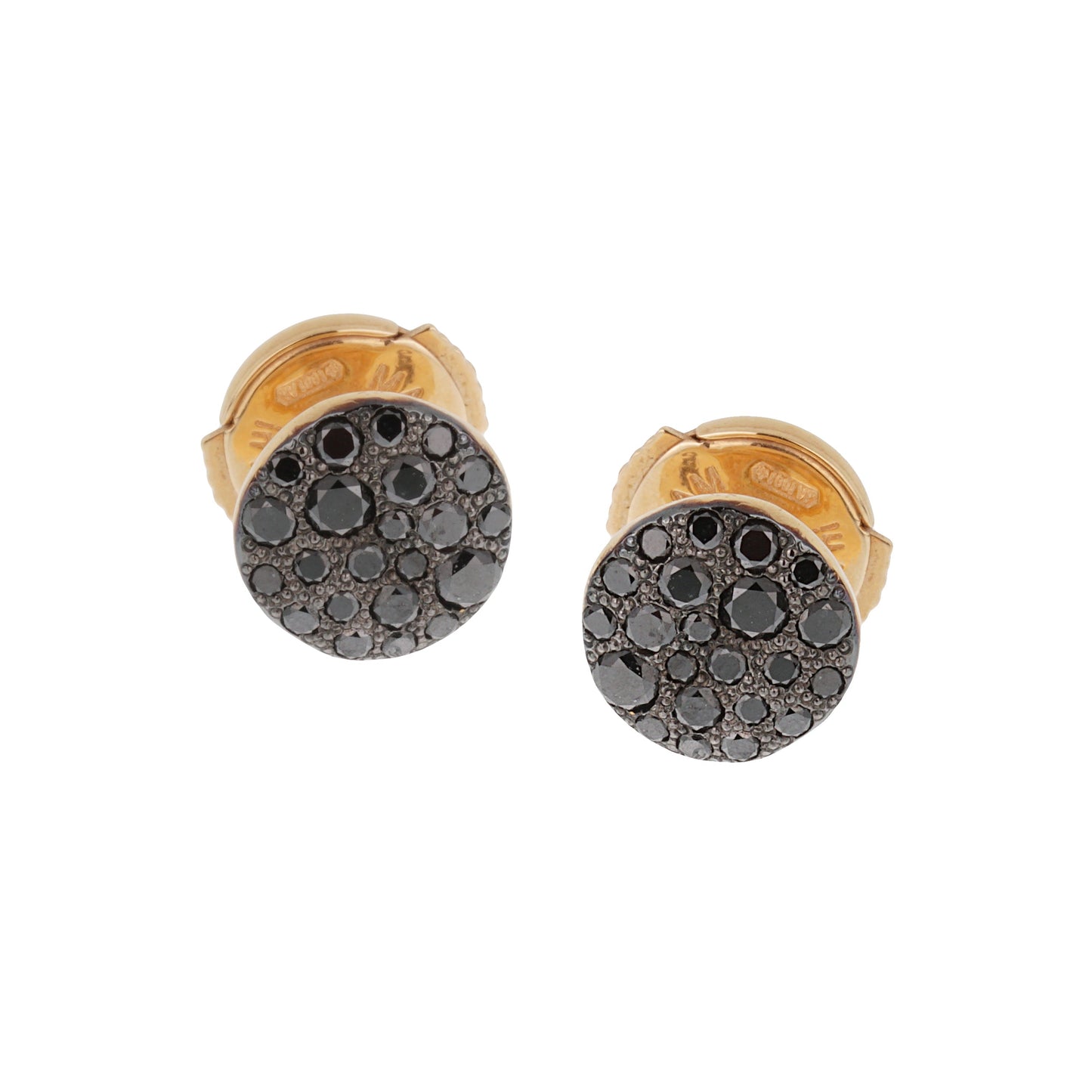Pothtmellato Sabbia Pave Black Diamond Stud 18k Rose Gold Earrings