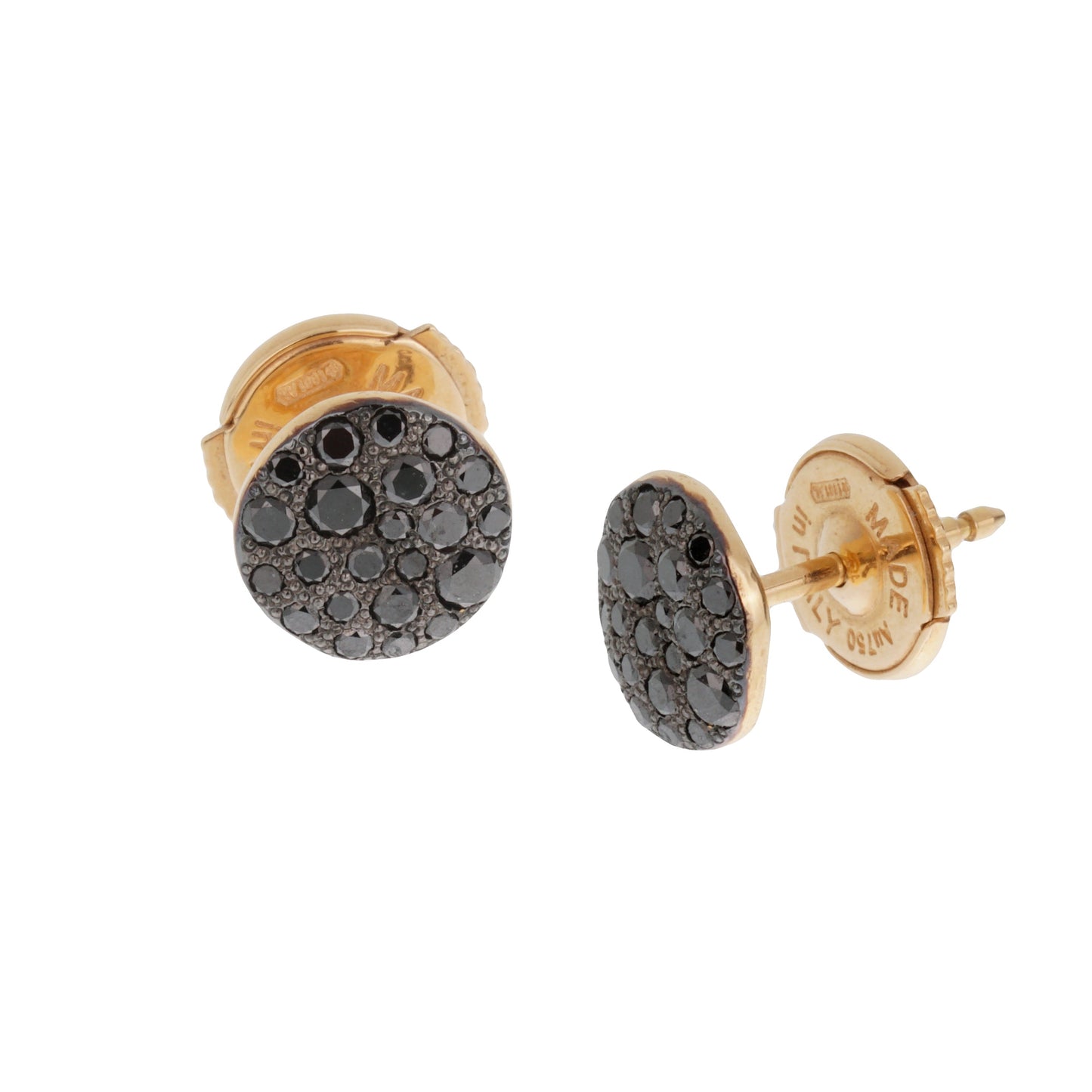 Pothtmellato Sabbia Pave Black Diamond Stud 18k Rose Gold Earrings