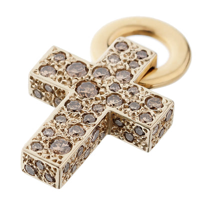 Pothtmellato Sabbia Fancy Diamond Yellow Gold Cross Pendant Necklace