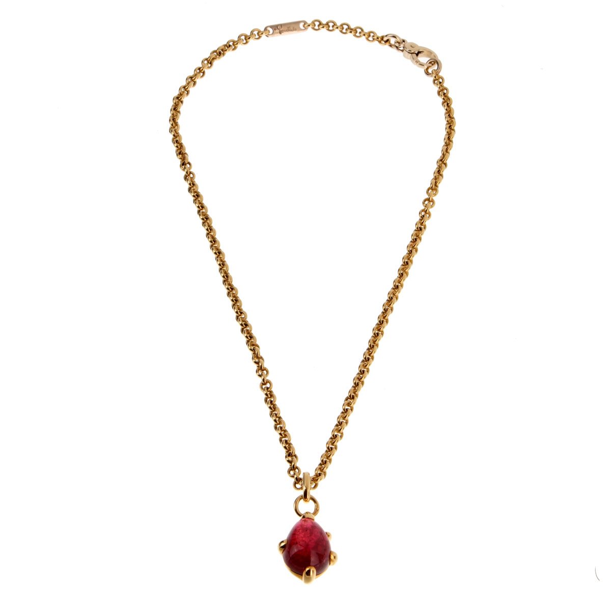 Pothtmellato Yellow Gold Pink Tourmaline Pendant Necklace