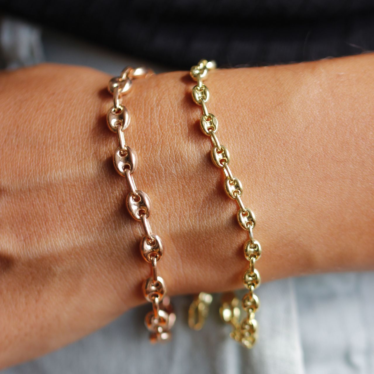 Mariner Chain Bracelet for Women Rose Gold Silver Puffed Link